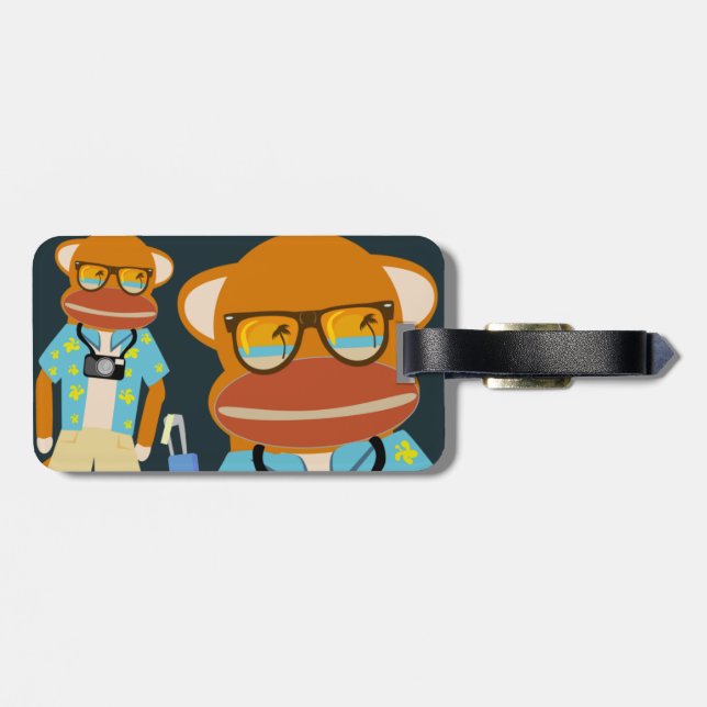 Etiqueta de viaje de Sockmonkey para turistas (Atrás Horizontal)