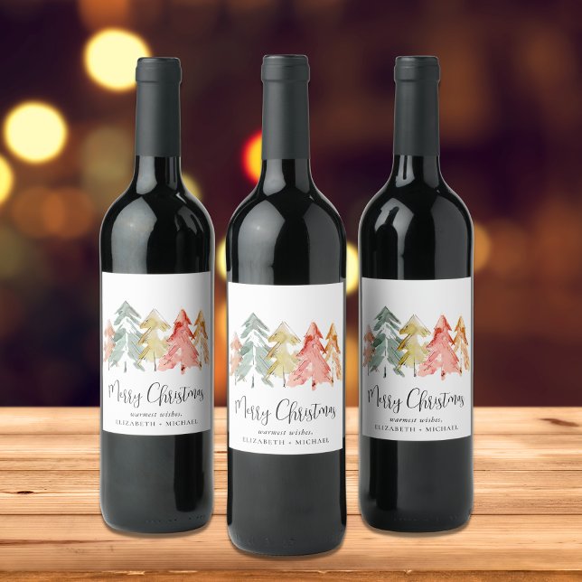 Etiqueta de vino acuarela de merry Christmas Trees (Subido por el creador)