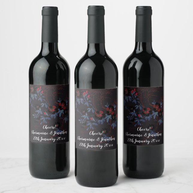 ETIQUETA DE VINO BLOSSOM DE CERO NEGRO ROJO AZUL (Botellas)
