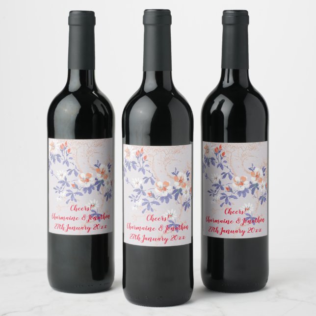 ETIQUETA DE VINO BLUE WHITE CHERRY BLOSSOM (Botellas)