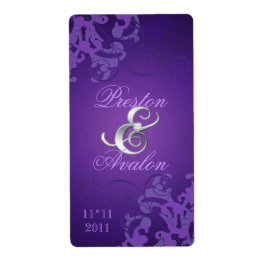 Etiqueta de vino Boda con yema de plata morada
