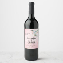 Etiqueta de vino Boda de color rosa de colibrí