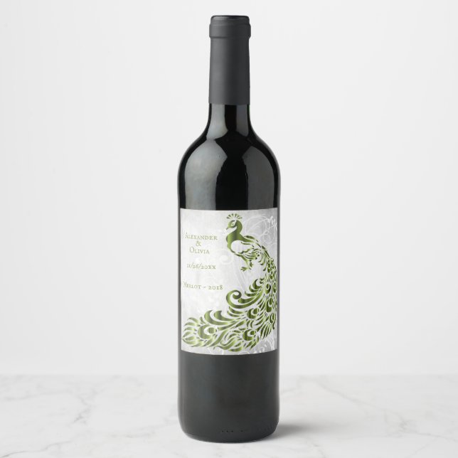 Etiqueta de vino Boda de hoja de pavo verde (Anverso)