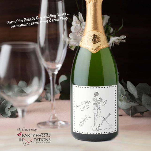 etiqueta de vino Boda de mano (bella and guy hand drawn wine Label)