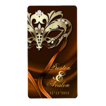 Etiqueta de vino Boda de mascarada dorada Naranja