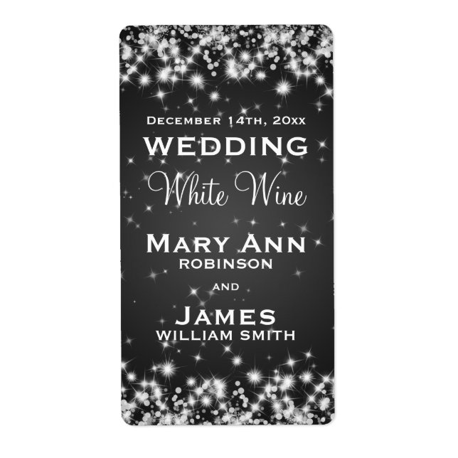 Etiqueta de vino boda Esparkle de invierno negro (Frente)