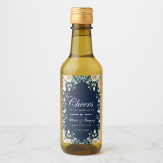 Etiqueta de vino Boda floral rosa azul de la Marin