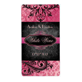 Etiqueta de vino Boda lúcida de pergamino rosa