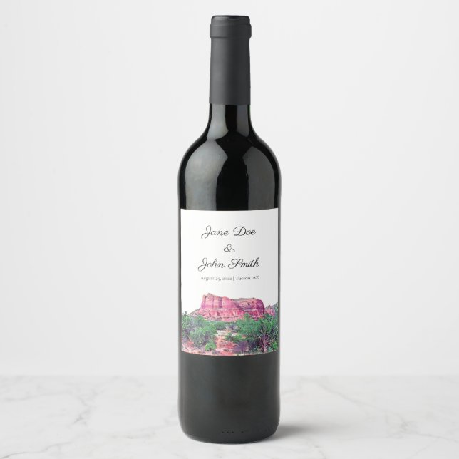 Etiqueta de vino Boda personalizada de Sedona Ariz (Anverso)