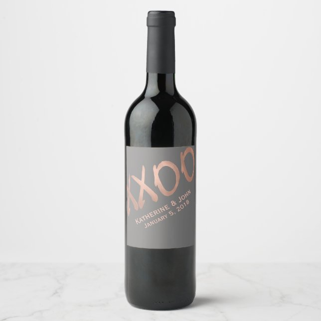 Etiqueta de vino Boda Rosa Gold XXOO (Anverso)