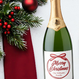 Etiqueta de vino Bow de Cinta Roja de Feliz Navida