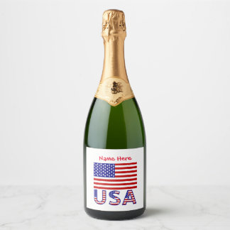 Etiqueta de vino burbujeante con bandera de EE. UU