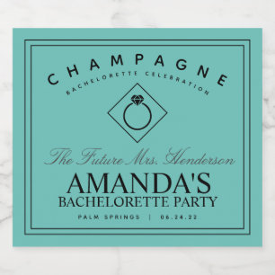 Etiqueta de vino con brillo teal para fiesta de so