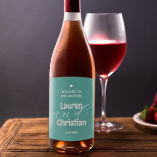 Etiqueta de vino cuadrado Verde azulado de guiones