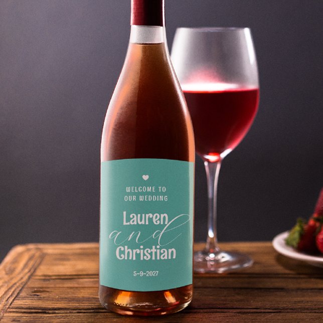 Etiqueta de vino cuadrado Verde azulado de guiones (Subido por el creador)