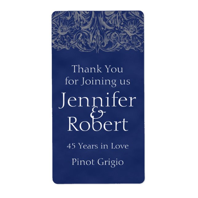 Etiqueta de vino de 45 años de zafiro y plata (Frente)