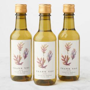 Etiqueta de vino de agradecimiento de boda de hoja