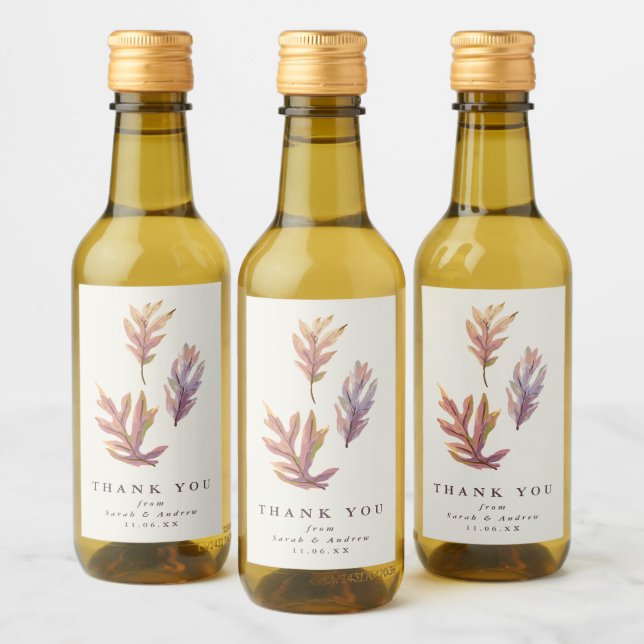 Etiqueta de vino de agradecimiento de boda de hoja (Botellas)