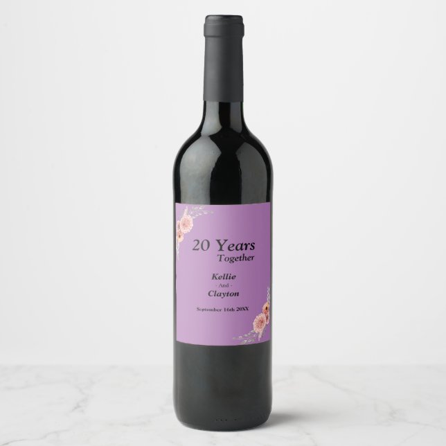 Etiqueta de vino de aniversario de Boda floral (Anverso)