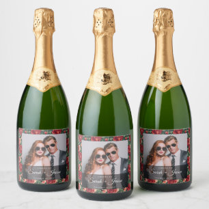 Etiqueta de vino de boda de rosa clásica silvestre