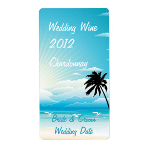 Etiqueta de vino de bodas de playa tropical