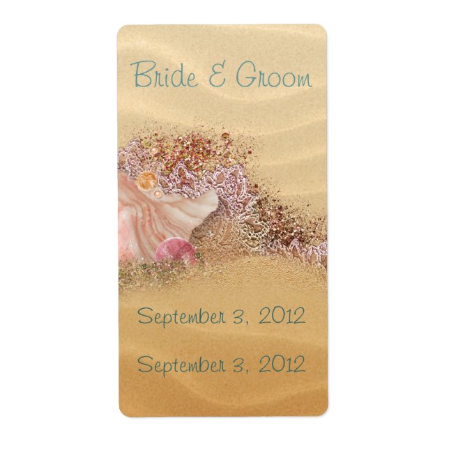 Etiqueta de vino de bodas Sandy Shore Beach (Frente)
