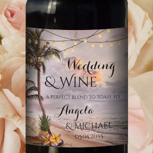 Etiqueta de vino de bodas tropicales personalizada