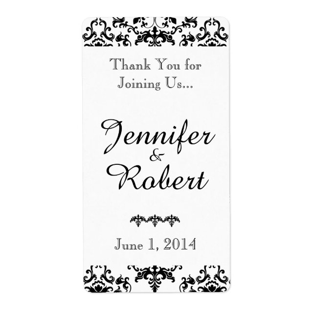 Etiqueta de vino de casamiento blanco y negro (Frente)