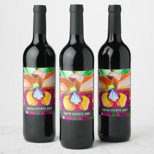 Etiqueta de vino de la pintura de la orquídea trop