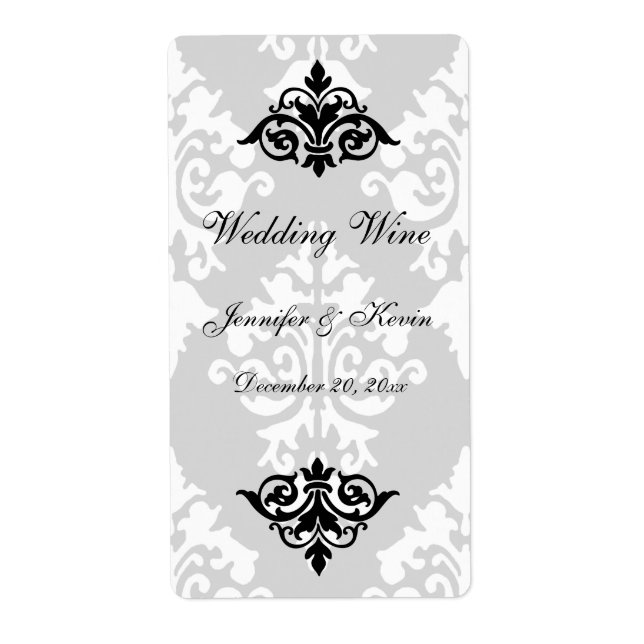 Etiqueta de vino de matrimonio de Damask (Frente)