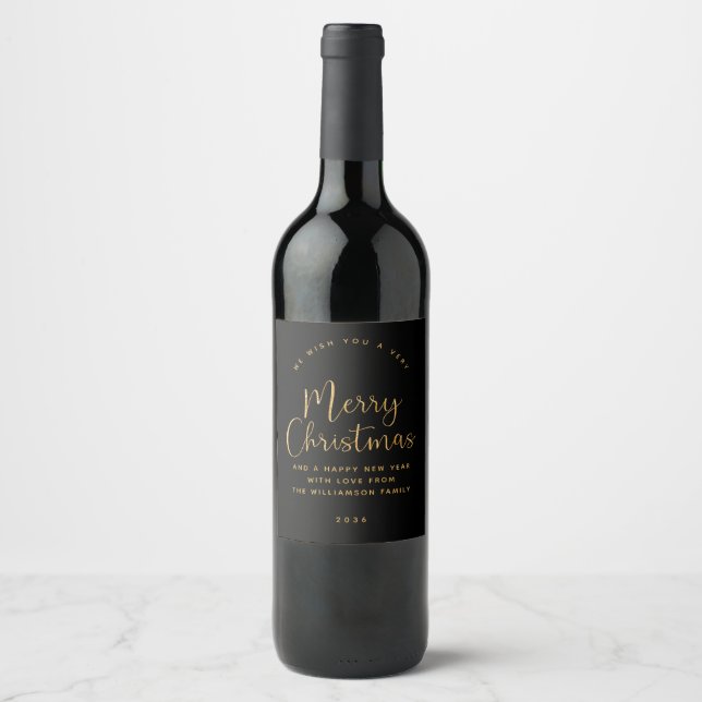 Etiqueta de vino de Navidades de oro negro (Anverso)