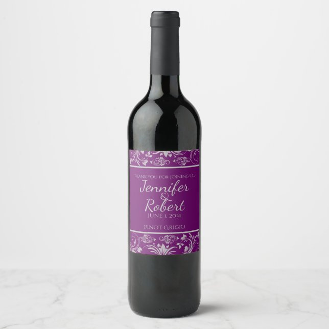 Etiqueta de vino de pergamino morado y plateado fl (Anverso)