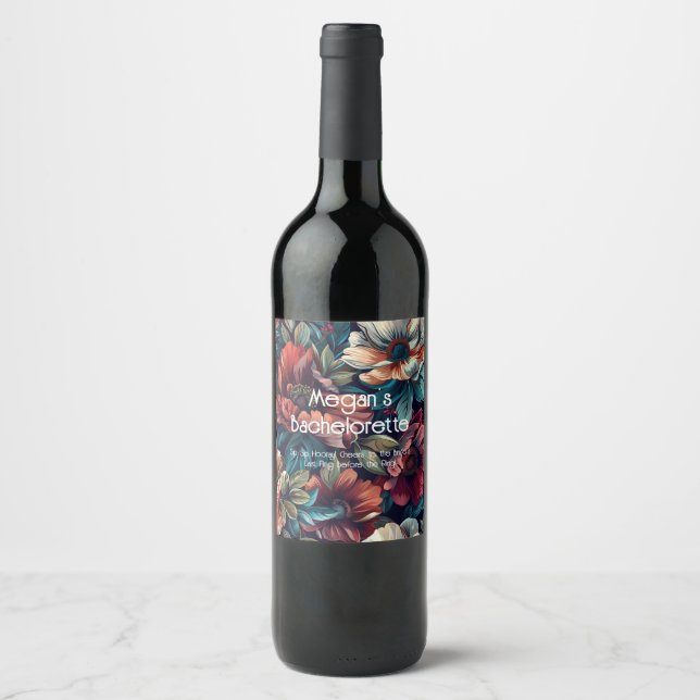 Etiqueta de vino de Personalizable floral oscuro (Anverso)
