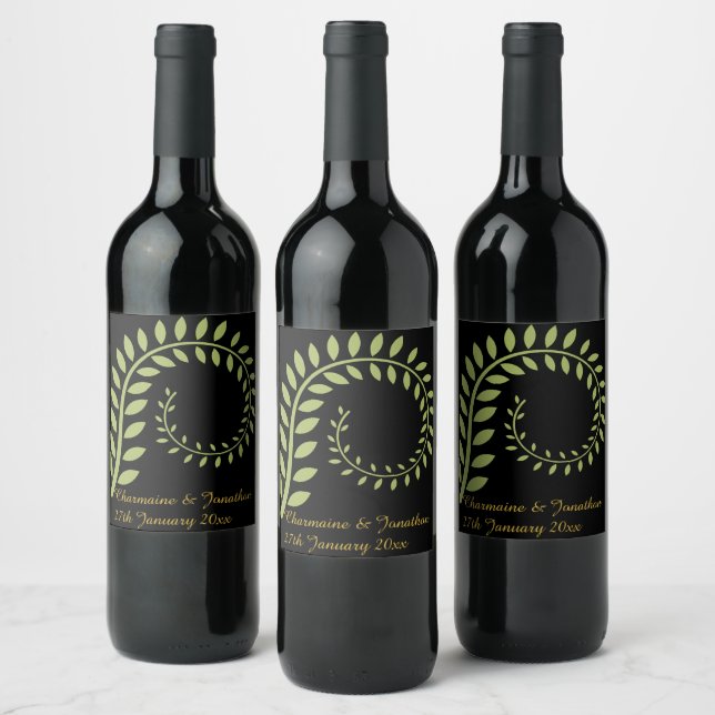 ETIQUETA DE VINO DE PERSONALIZABLE NEGRO BOTÁNICO  (Botellas)
