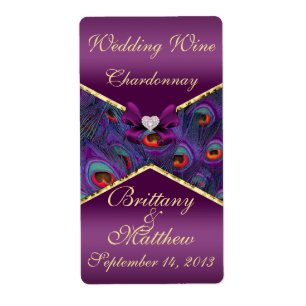 Etiqueta de vino de Plum Purple Peacock Boda