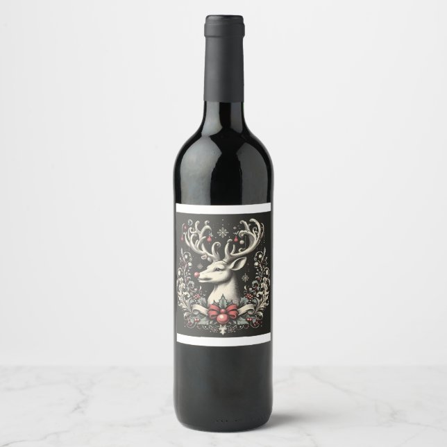 Etiqueta de vino de reno monocromo (Anverso)