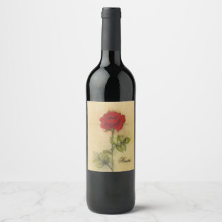 Etiqueta de vino de rosa rojo
