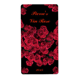 Etiqueta de vino de rosas rojas