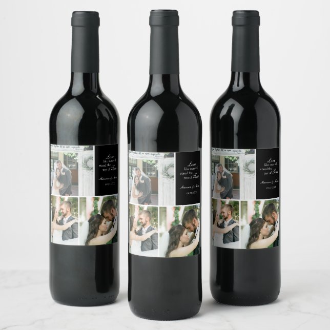 Etiqueta de vino de tres Bodas de Collage de fotos (Botellas)