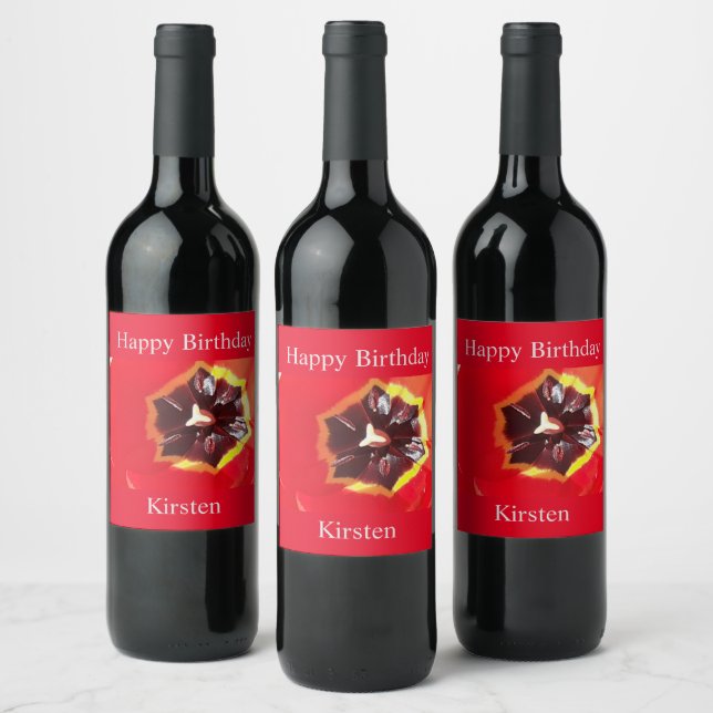 Etiqueta de vino de tulipán rojo escarlata (Botellas)