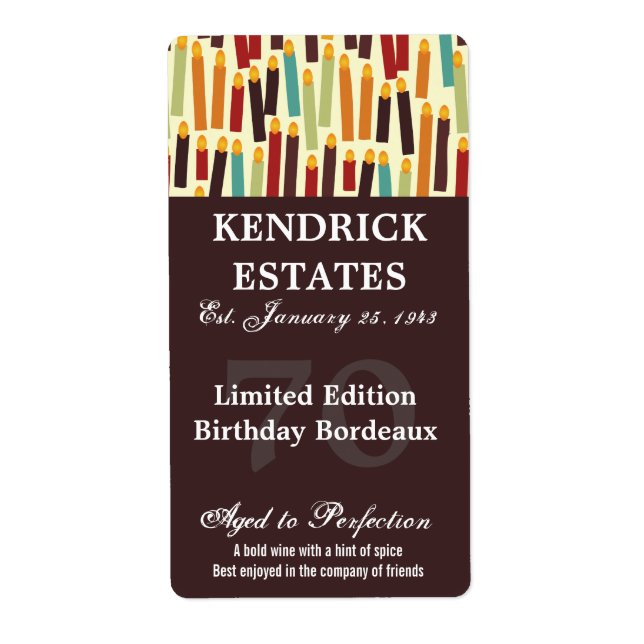 Etiqueta de Vino de Velas de Cumpleaños Marrón (37 (Frente)