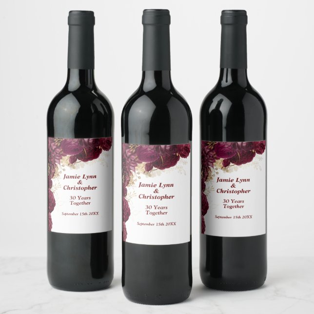 Etiqueta de vino del aniversario del Boda floral d (Botellas)