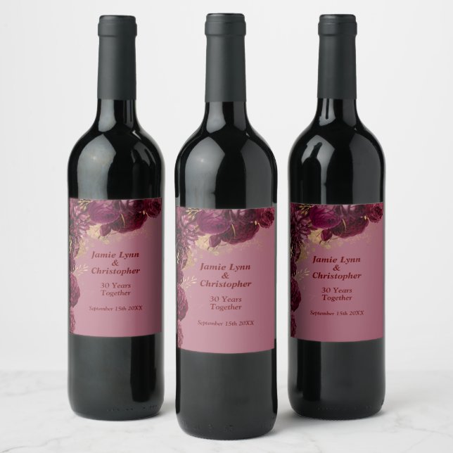 Etiqueta de vino del aniversario del Boda floral d (Botellas)