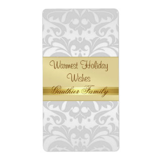 Etiqueta de vino dorado Metalizado Damask Silver d