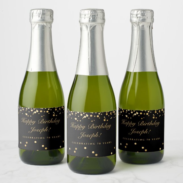 Etiqueta de vino esparkling de 70 años en negro y  (Botellas)