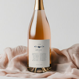 Etiqueta de vino espumoso Art Nouveau floral azul