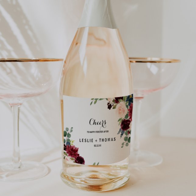 Etiqueta de Vino Espumoso de Boda Burgundy Rústico (Subido por el creador)