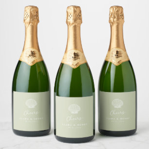 Etiqueta de vino espumoso de boda verde salvia con
