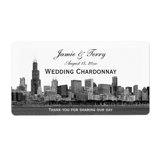 Etiqueta de vino Etched H de Chicago Skyline (Frente)