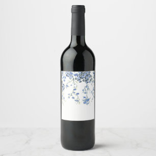 Etiqueta de vino floral Chinoiserie azul
